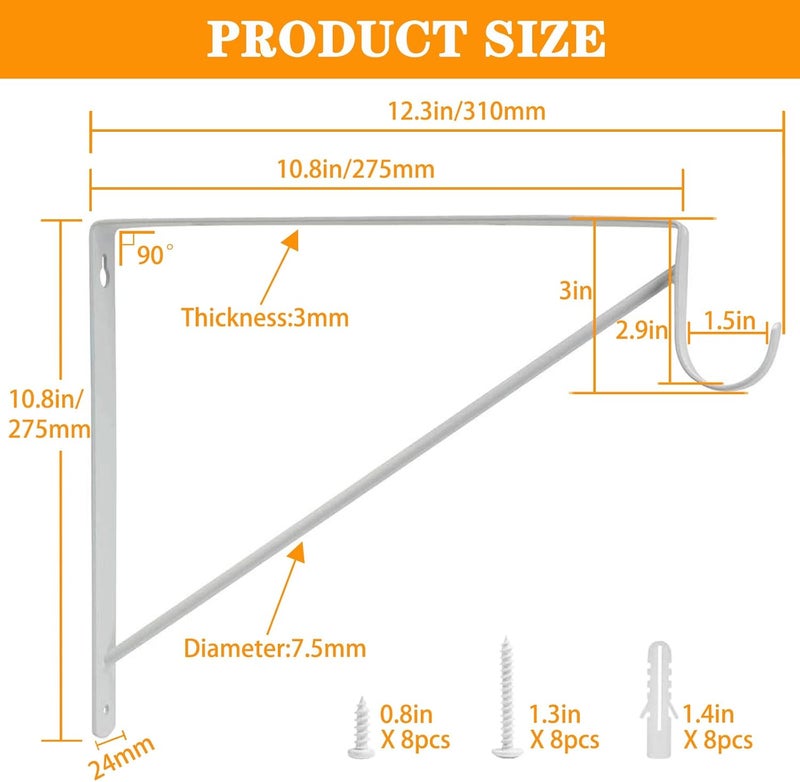 LANMIERT Heavy Duty Closet Rod Bracket 10.8”x10.8” Closet Rod Holders Support Right Angle Closet Shelf Bracket for Revive Your Sagging Rod - Image 2
